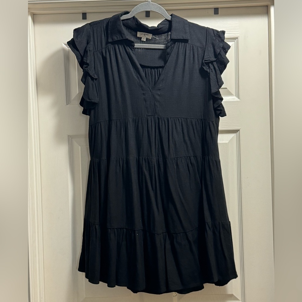 EUC Umgee Black Linen Mini Dress Size Large